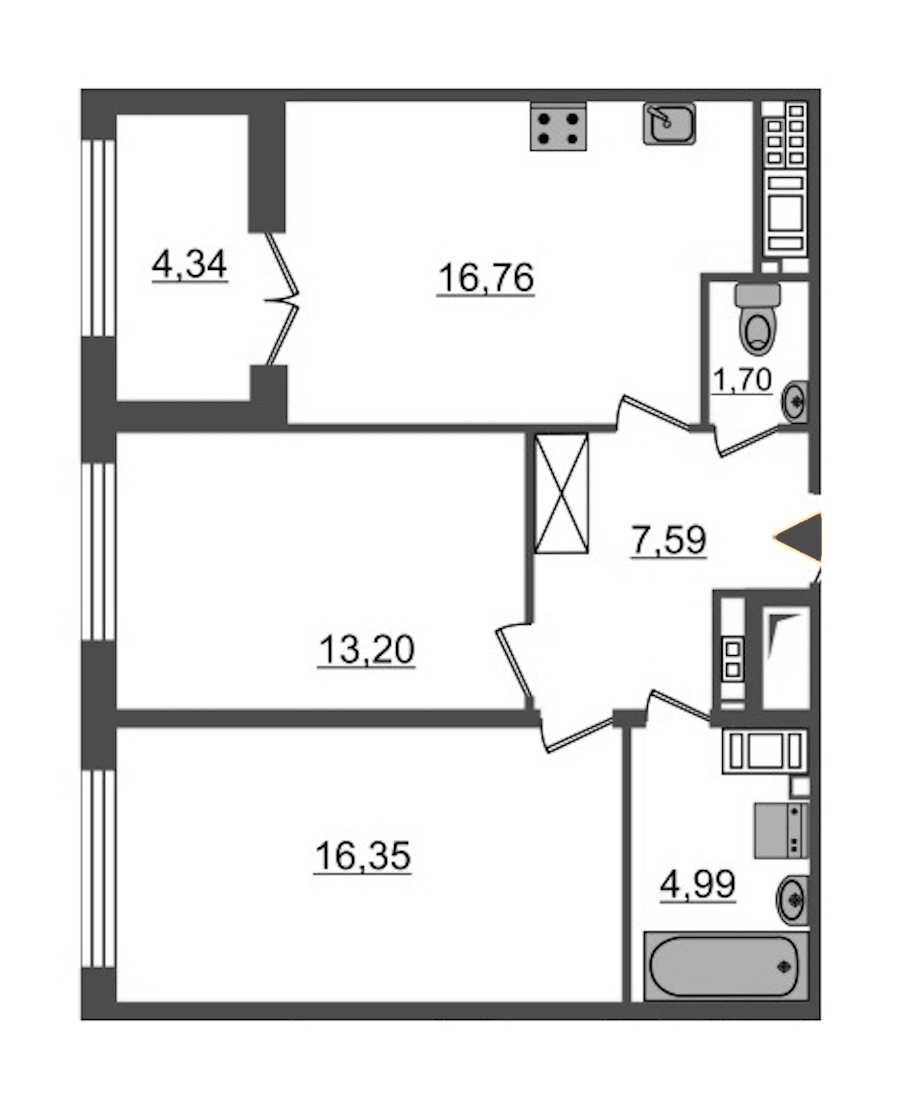 Двухкомнатная квартира в : площадь 60.59 м2 , этаж: 8 – купить в Санкт-Петербурге